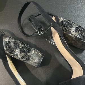 Aldo women’s open toe Black Heels with Embellished Beaded Block Heel size 7